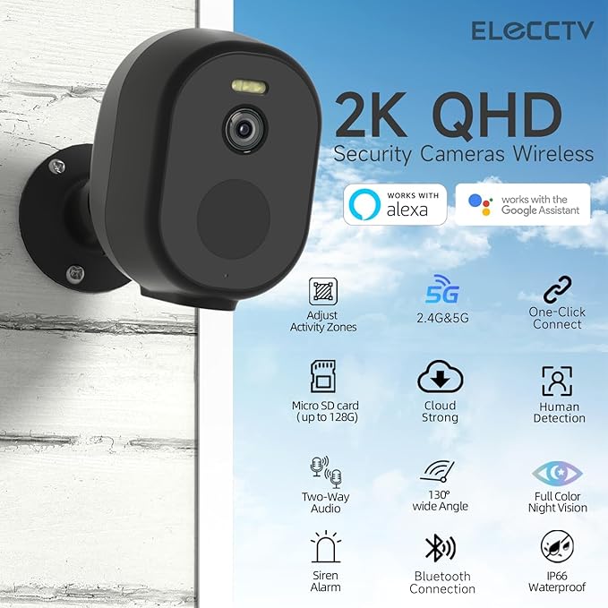 Security Cameras Wireless Outdoor, 2K/3MP QHD Home Security System 4-Cam Kit with 130°-Wide View, Night Vision, Spotlight,IP65 Waterproof, Support Alexa,2.4GHz & 5GHz WiFi,Cloud/SD (C363-B-4PC)