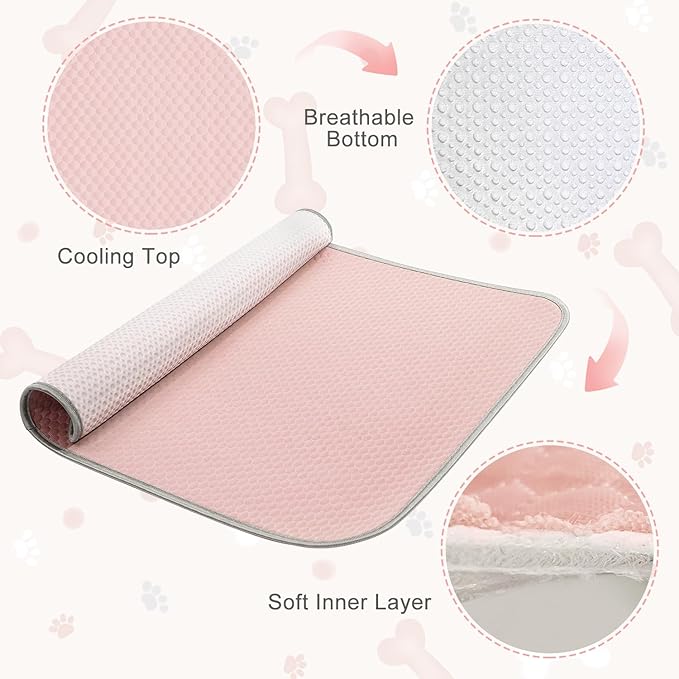 Summer Dog Cooling Mat Washable Ice Silk Self Cool Pad for Medium Dogs and Cats, 40x28in Pet Sleeping Pad for Crate, Bed, Indoor & Outdoor Floor, Car Seats