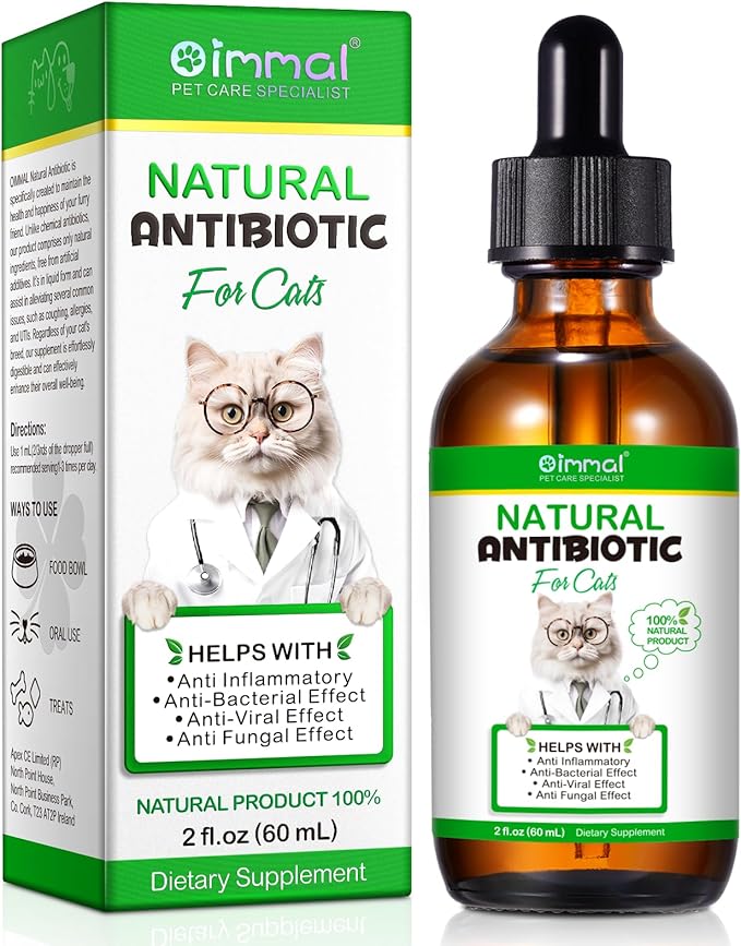 Antibiotics for Cats, Natural Antibiotic Pet Supplements Supports Immune & Cats Allergy Relief, Cat Multivitamin UTI Drops for All Ages & Breeds of Cat, Chicken Flavour - 2 Fl Oz / 1 Pack