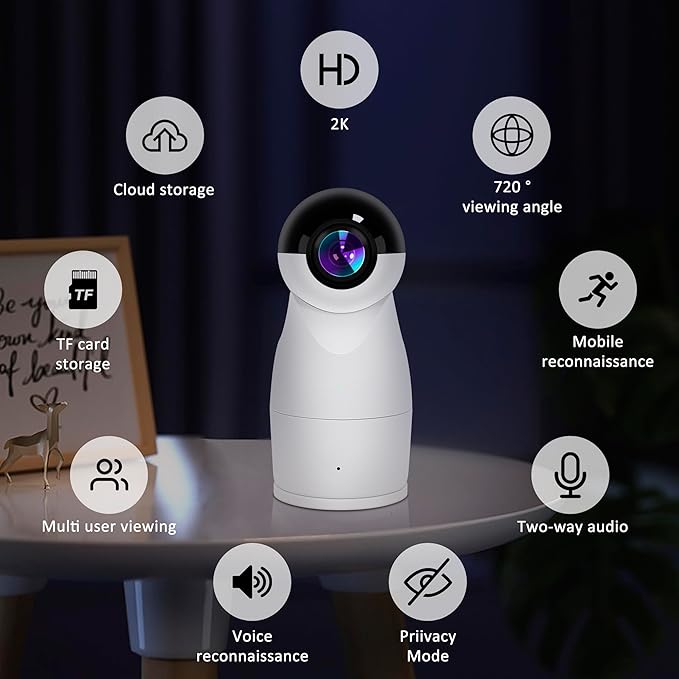 360° Indoor Security Camera-2 Fisheye Lenses for 720° Panoramic View, 2K FHD Baby Monitor & Pet Camera,Motion/Sound Detection, 2.4G WiFi, Night Vision 2-Way Audio, Wireless Cam for Home/Office