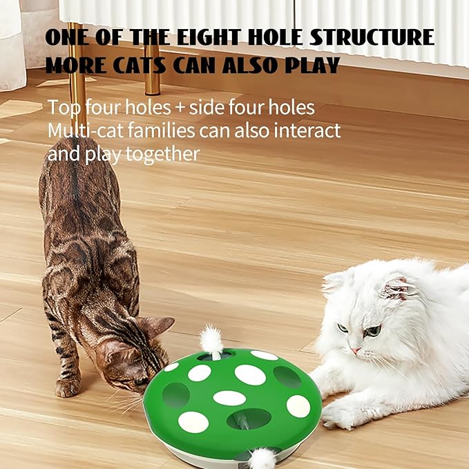 PAKEWAY Interactive Cat Toy, Automatic Cat Toys for Indoor Cats, Feather Toys, Eight Hole Structure and Two Ambush Feather,Infrared Sensor Activated