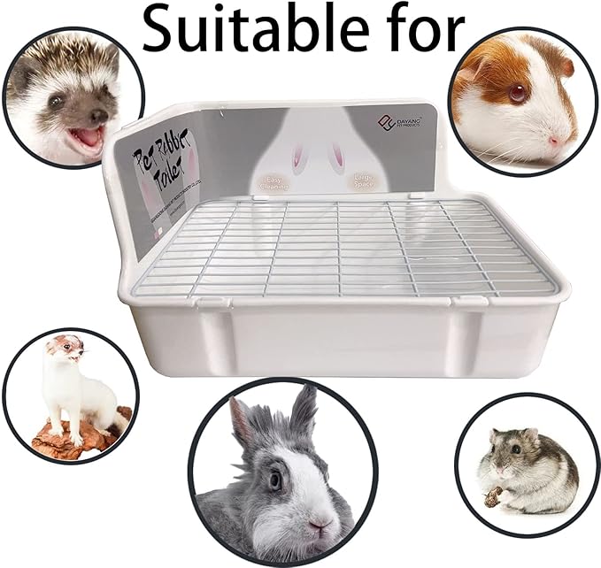 kathson Rabbit Litter Box,Bunny Potty Training,Plastic Square Small Animal Toilet,for Hamster Chinchilla Ferret Hedgehog Gerbil(White)
