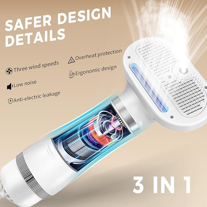 Cat Steam Brush with 600W High-Power Pet Dryer, Pet Spray Hair Removal Comb, 5 in 1 Cat & Dog Brush for Shedding, Includes Shampoo(Wired)