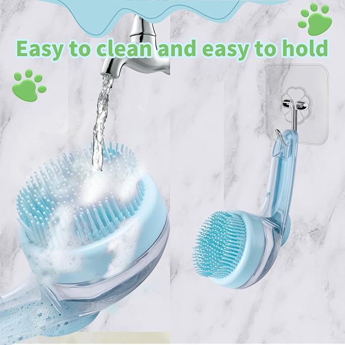 (6PCS) Pet Bath Set – Dog Bath Brush, Cat Chin Cleaning Brush, Dog Toothbrush, Adjustable Glove Massage Brush for Dogs & Cats (Long & Short Hair) (Blue)