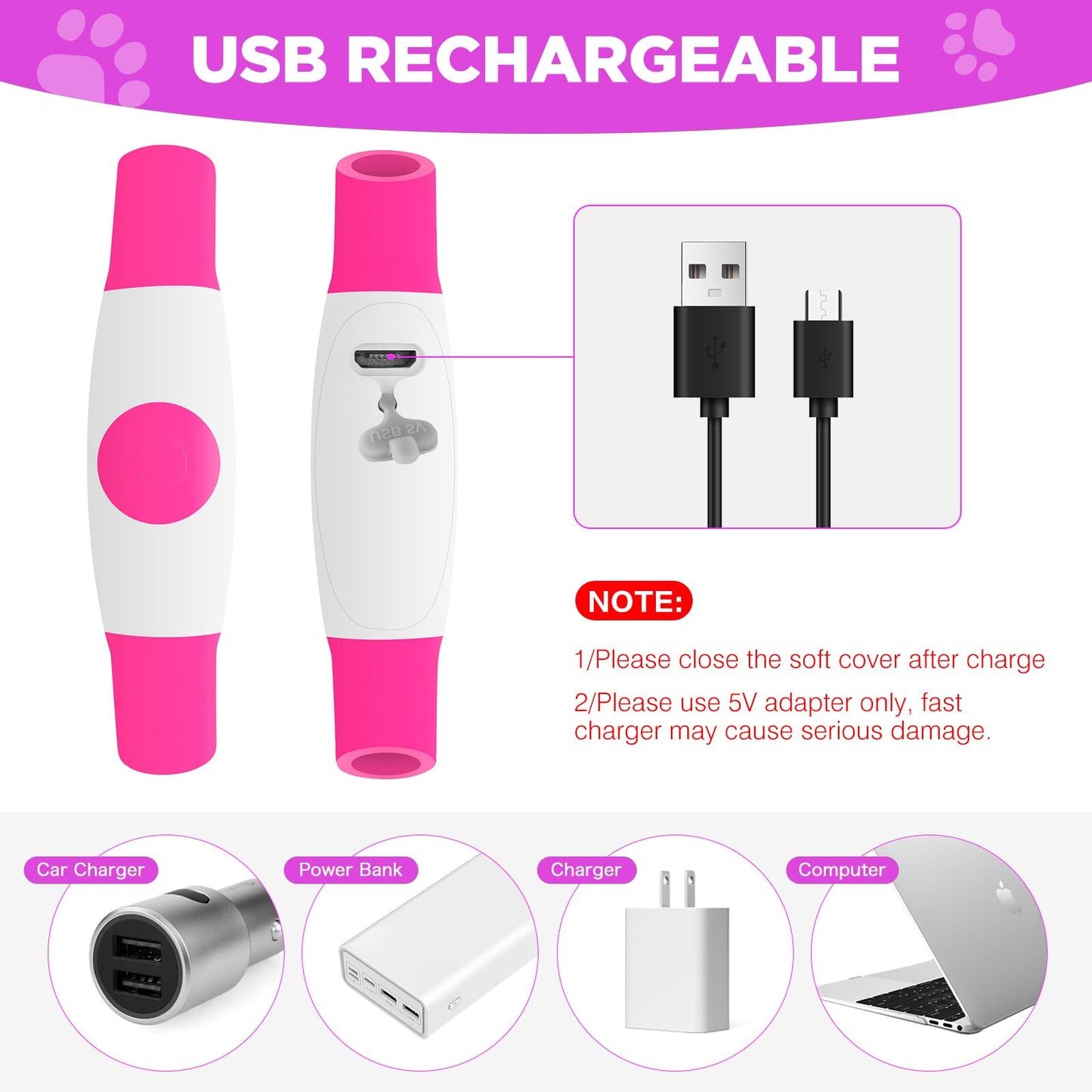 2 Pack Light Up Dog Collar, USB Rechargeable Dog Collar Light for Night Walking, Led Lighted Dog Collar, Glow in The Dark Dog Collar for Small Medium Large Dogs (Pink+Blue)