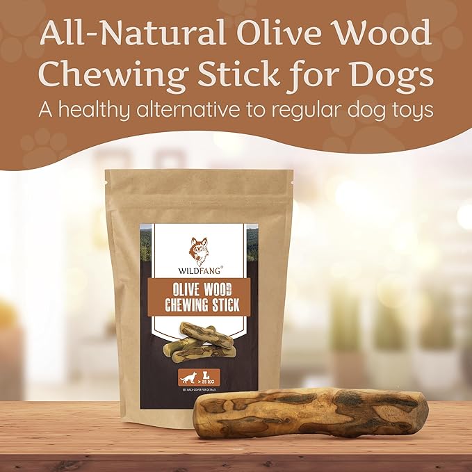 Wildfang® Olive Wood Chewing Sticks for Dogs, Medium - Tough Chew Toys for Aggressive Chewers, Puppy Chew Toys for Teething, Training for Chewing Muscles, Olive Wood Stick for Dog (33-55lbs), 3pack