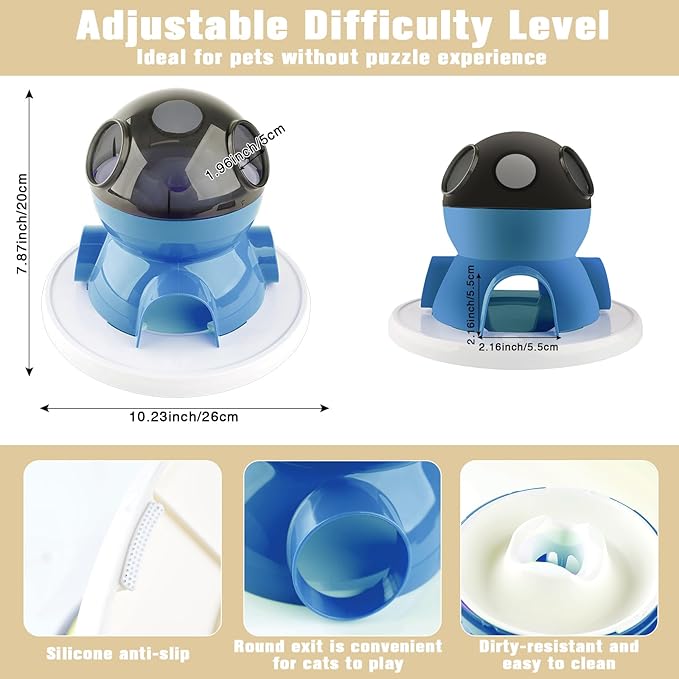 HOSUKKO Interactive Cat Puzzle Feeder,3 in 1 Intelligence Brain Stimulation Game Cat Treat Puzzle Toy and Slow Feeder Enrichment Toys for Indoor Cats Dogs (Blue)