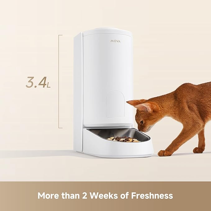 MOVA PF10 Pro Automatic Cat Feeder, 3.4L Cat Food Dispenser with Stainless Steel Weighing Bowl, APP Control Remote Feeding, Detachable for Easy Clean, Dual Power Supply Pet Feeder for Cats Dogs