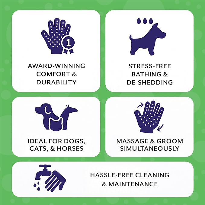 H Handson Pet Grooming Gloves - Cat, Dog, Horse Gentle Hair Remover Brush - Mitt For Long & Short Haired Fur - Shedding, Bathing & Massaging Glove (Purple, Small)