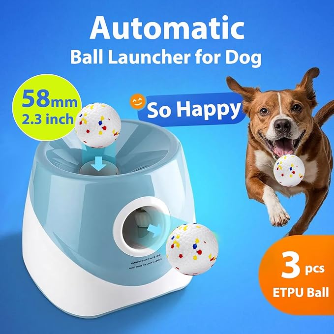 Automatic Dog Toy Ball Launchers for Dog, Upgrade Thrower Machine Fetch Toy 10-30 Ft Outdoor Indoor, Interactive Tennis Launcher with 3 ETPU Balls for Small & Medium Puppy