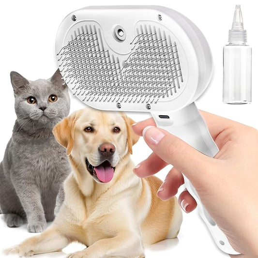 Pet Steam Brush for Dog & Cat, Water Brush for Long & Short Haired Pets with Mist Spray, Deshedding Tool, Pet Hair, Tangle-Free Grooming Brushs for Long/Short Haired Pets