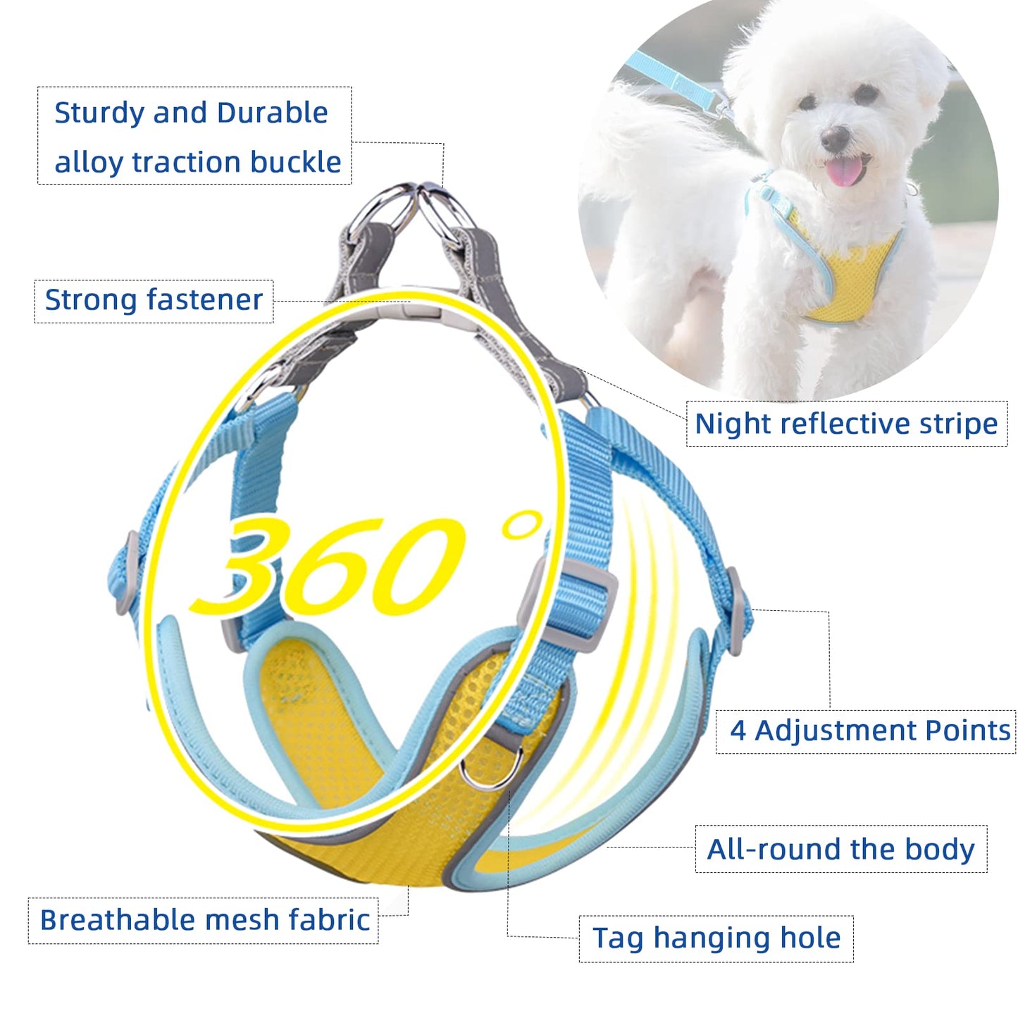 MAKASI Dog Harness No Pull with Leash Set, Reflective Pet Harness with Breathable Mesh Easy Control Front Clip for Small Medium Large Dogs (XX-Small, Grey)