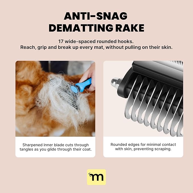 MalsiPree Dog Brush - Large, Black - 2-in-1 Undercoat Rake & Dematting Rake - Shedding Brush & Deshedding Tool for medium to Large Double-Coated Dogs & Cats