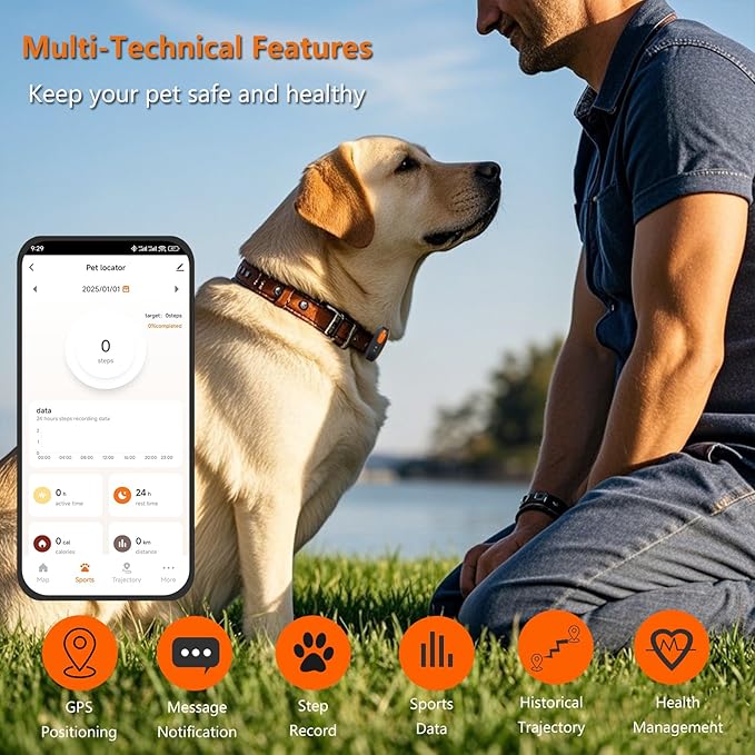 GPS Tracker Health Monitoring for Dogs, GPS Location & Smart Pet Activity Tracker, Works with Any Collar (Android and iOS Universal)