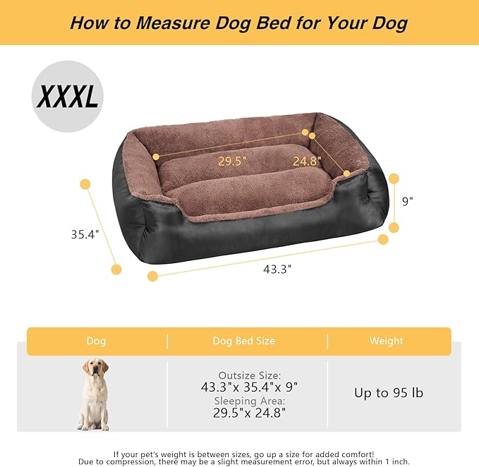 Dog Bed, Rectangle Washable Extra Large Dog Bed, Comfort and Soft Pet Couch for Extra Large Dogs, Non-Slip Bottom, Black