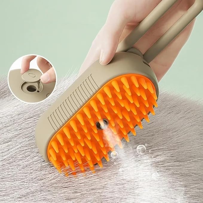 4-in-1 Cat Grooming Brush โ Water Spray & Self-Cleaning Shedding Brush for Cats & Dogs โ Pet Hair Removal & Massage Comb for Long & Short Hair (beige).