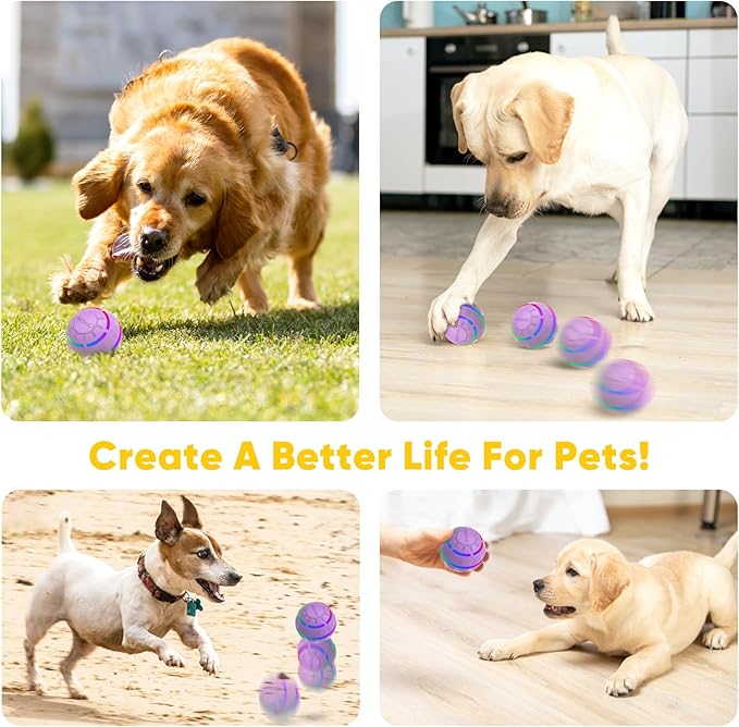 Petbobi Active Rolling Ball for Dogs - 2025 New Upgrade 2 Modes Interactive Dog Toys, USB Rechargeable Motion Activated Self Moving, Durable Pet Ball for Small Medium Large Breeds, LED Light, Purple
