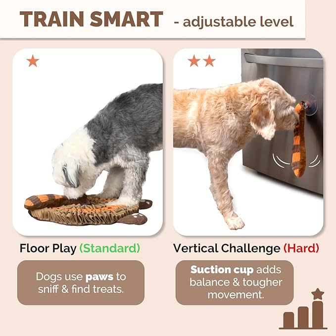 POPUPJOYS Durable Hide & Seek Snuffle Mat for Dogs, 2-in-1 Enrichment Puzzle Toy with Detachable Tail & Squeaker, Adjustable Difficulty Level with Suction, Machine Washable, Gift-Ready (Turkey)