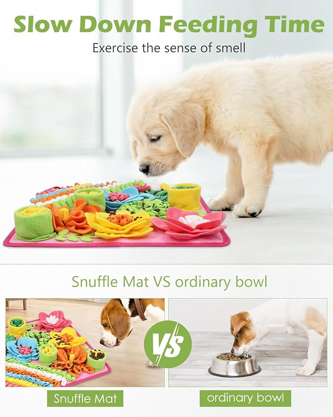 KeeKit Snuffle Mat for Dogs & Cats - Slow Feeding Mat for Small & Medium Breeds, Encourages Natural Foraging Skills, Durable Foraging Mat for Mental Stimulation, Pink