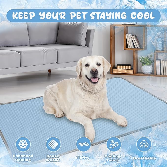 Summer Dog Cooling Mat Washable Ice Silk Self Cool Pad for Large Dogs and Cats, 59x40in Pet Sleeping Pad for Crate, Bed, Indoor & Outdoor Floor, Car Seats