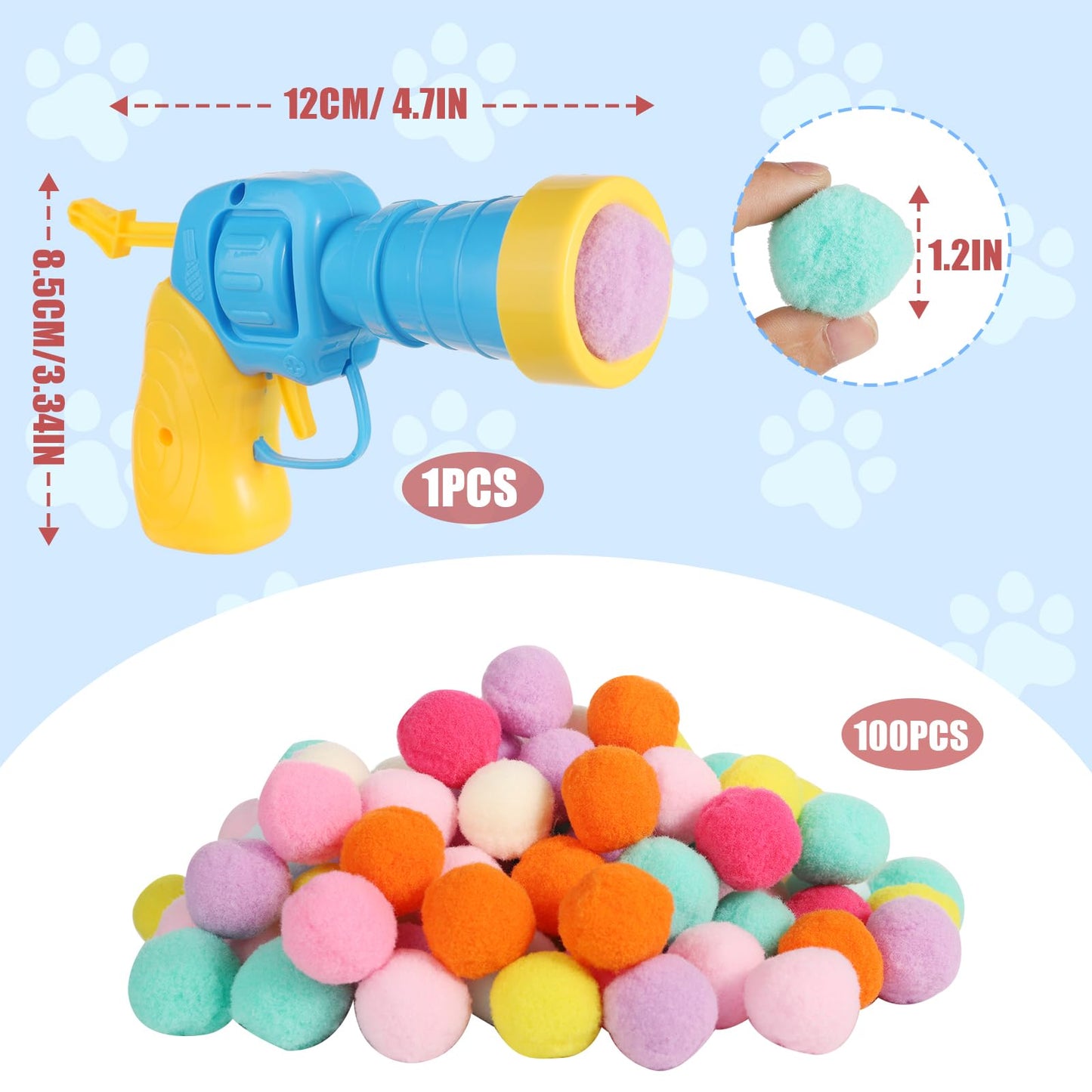 TOYMIS Interactive Cat Toys, Cat Toy Launcher with 100pcs Soft Pom Pom Balls for Cats Funny Cat Toys for Indoor Cats Kitten Toys for Training Playing Pet Supplies