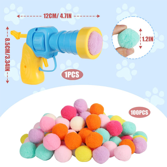 TOYMIS Interactive Cat Toys, Cat Toy Launcher with 100pcs Soft Pom Pom Balls for Cats Funny Cat Toys for Indoor Cats Kitten Toys for Training Playing Pet Supplies