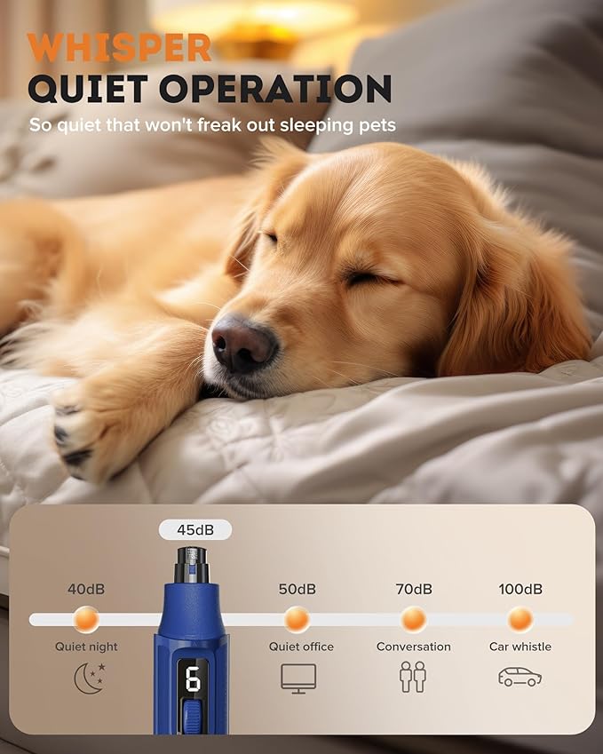 YABIFE 7-Speed Pet Nail Grinder with Light – Heavy Duty, Whisper Quiet Nail Trimmer for Dogs, Cats, Birds & Small Animals – Single-Handed Operation
