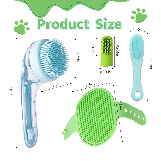 (6PCS) Pet Bath Set – Dog Bath Brush, Cat Chin Cleaning Brush, Dog Toothbrush, Adjustable Glove Massage Brush for Dogs & Cats (Long & Short Hair) (Blue)