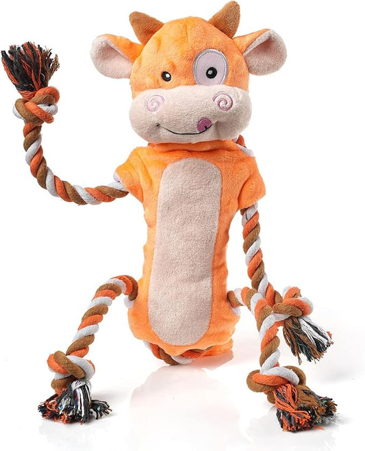 Dog Toys, Tug of War Dog Toys for Large Breed, Cute Squeaky Interactive Dogs Toy with Crinkle Paper, Plush Puppy Chew Toy for Small, Middle, Big Dogs (Cow-SS)