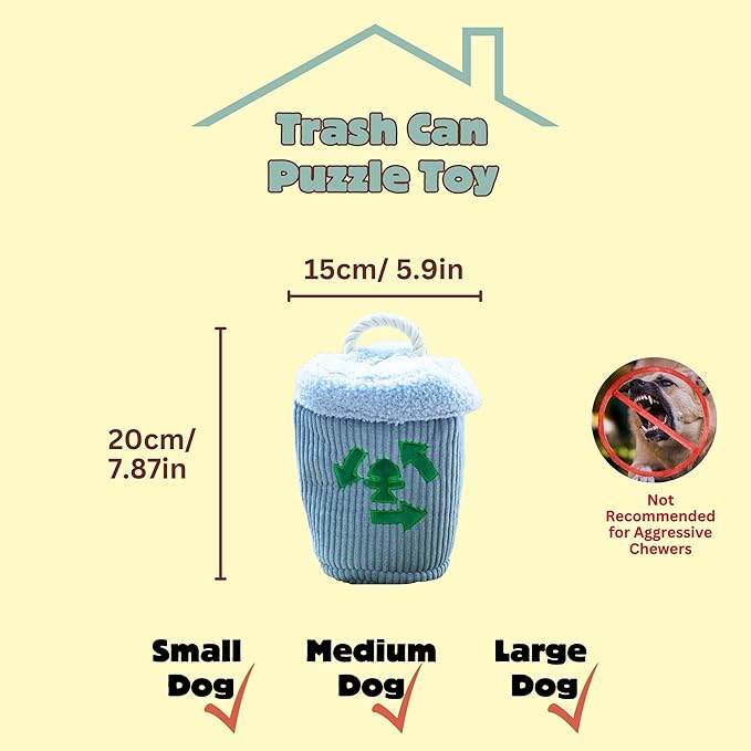 Squeaky Dog Toy, Interactive Plush Hide & Seek Puzzle Toys for Small Medium Large Dogs â Treat Dispenser 4-in-1 Durable Chew Toy, Dog Birthday for Dog Gifts (Trash Can)