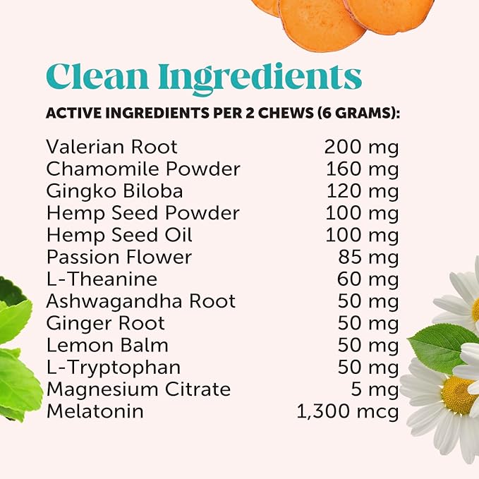 Natural Hemp Calming Chews for Dogs Maximum Strength - Hemp & Melatonin Dog Anxiety Relief - Calming Aid Supplement with Valerian Root - Stress, Separation & Thunder Support - (Duck 90 Ct)