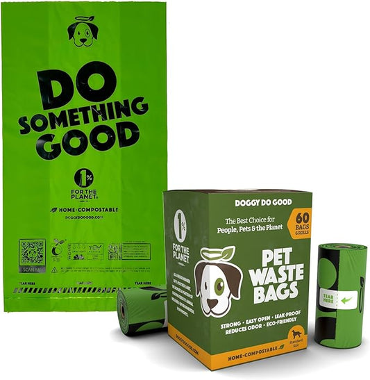 Doggy Do Good Poop Bags | Dog Waste Bags | Unscented, USDA Certified Biobased, Thick & Leak Proof, Easy Open | Standard Size | 60 Count