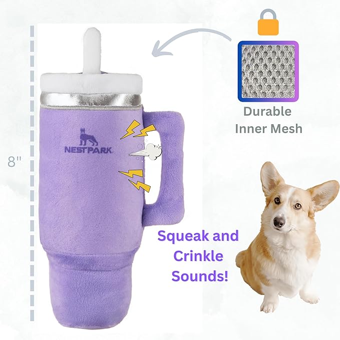 Tumbler Cup Funny Dog Toy - Parody Plush Squeaky Crinkle Dog Toy (Orchid Purple)