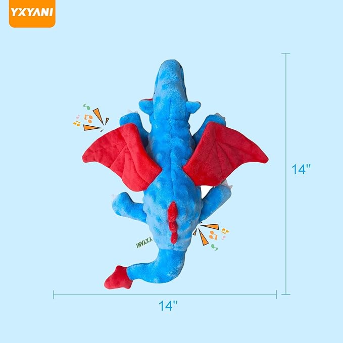 Dragon Dog Squeak Plush Toy Chew Toy Resistant to Bite Keeps Dogs Healthy and Happy Birthday Gift Suitable for Large, Medium and Small Dogs Blue 14 Inch