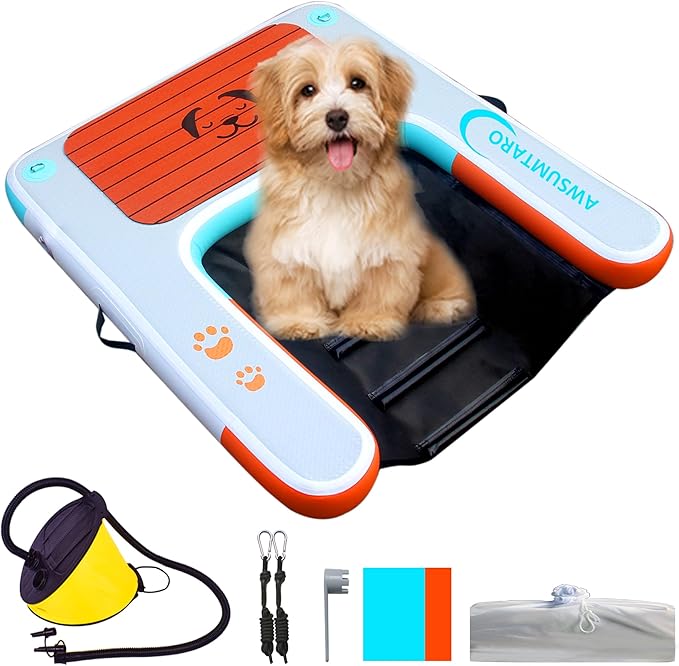 Inflatable Dock, Load-Bearing 200 pounds, Dog pet ramp, Suitable for Swimming Pools, Boat Docks, Lakes, Beach use Water Sports Platform.