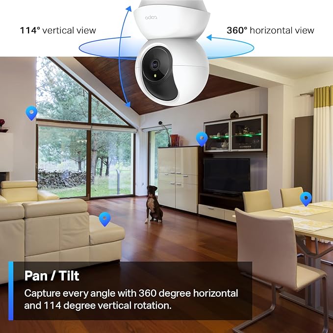 Tapo TP-Link 2K Pan/Tilt Security Camera for Baby Monitor, Dog Camera w/Motion Detection and Tracking, 2-Way Audio, Night Vision, Cloud &SD Card Storage, Works w/Alexa & Google Home C210