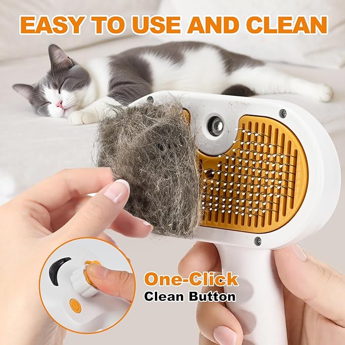 Pet Steam Brush for Cats and Dogs, 4-in-1 Spray Hair Removal Comb, Cat Brush for Shedding and Grooming with 1 Shampoo for Long & Short Haired Pets
