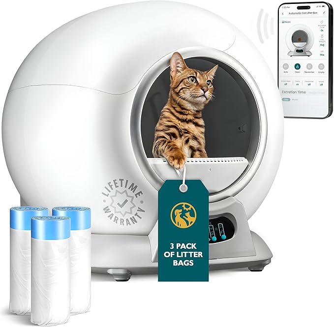 Self Cleaning Litter Box with Auto Safety Sensors for Multiple Cats - Automatic Cat Litter Box Self-Cleaning - Covered Odor Removal with APP Control - Compatible On All WiFi - Electric Robot