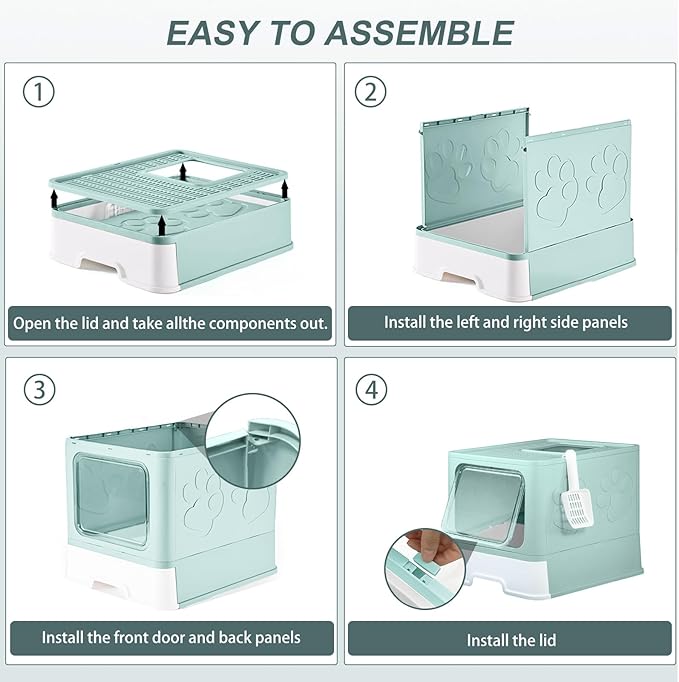 Upgrade Portable Litter Box, Top Entry Cat Box with Lid, No Leakage Kitty Box with Scoop and Mat, Easy Cleaning Cat Box Enclosure(Blue)