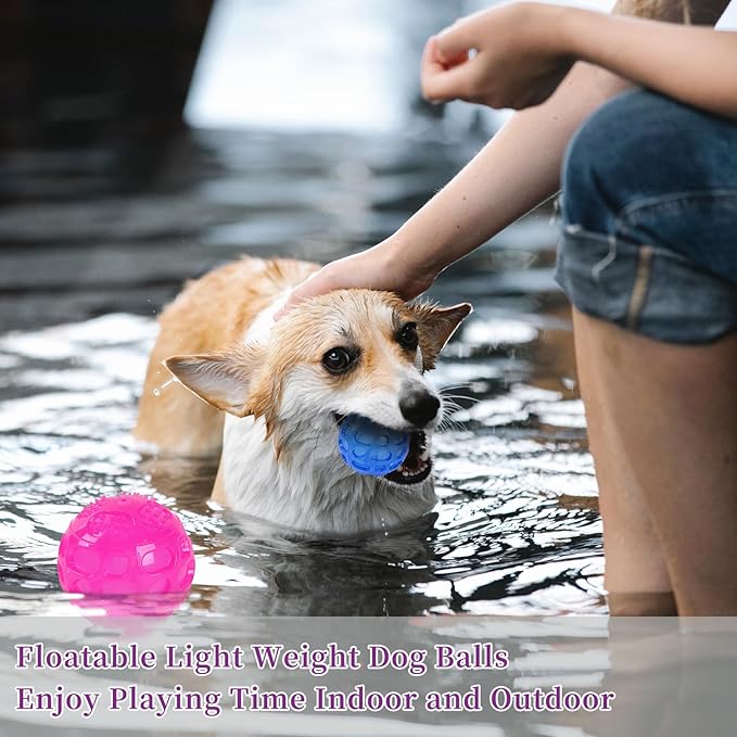 3'' Squeaky Dog Toy Balls for Lagre Medium Breed, Indestructible Dog Balls for Playing, Fetching & Retrieving, Durable Aggressive Chewers, 4 PCS Red+Purple+Green+Blue