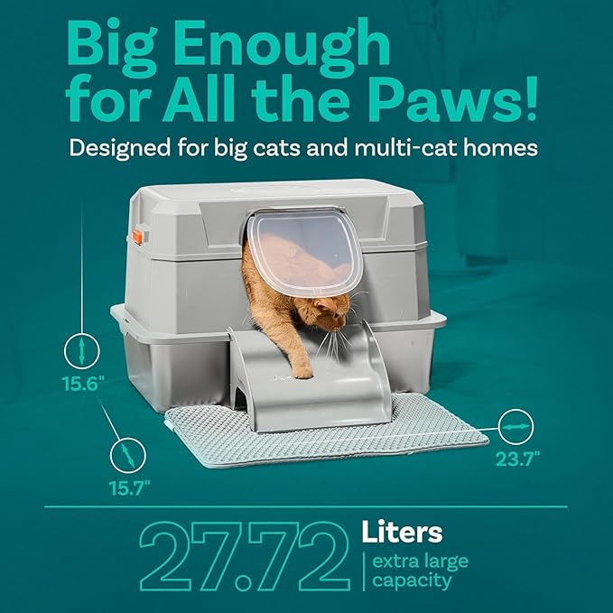 Stainless Steel Cat Litter Box with Lid - XL 3-in-1 Design for Indoor Cats - Stainless Steel Litter Box - Maximum Privacy and Odor Control for Indoor Cats - Gray