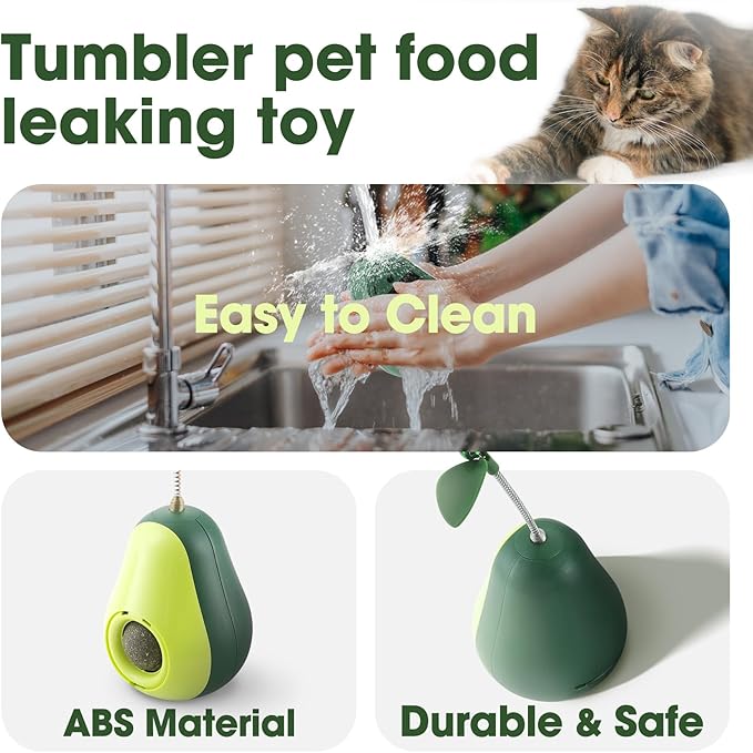 Cat Toys for Indoor Cats, Cat Puzzle Feeder, Cat Treat Ball with Tumbler Design, Holds Catnip Balls, Avocado Styling with Engaging Teaser Wand, Bell Sound, Slow Food Dispenser, for Pets