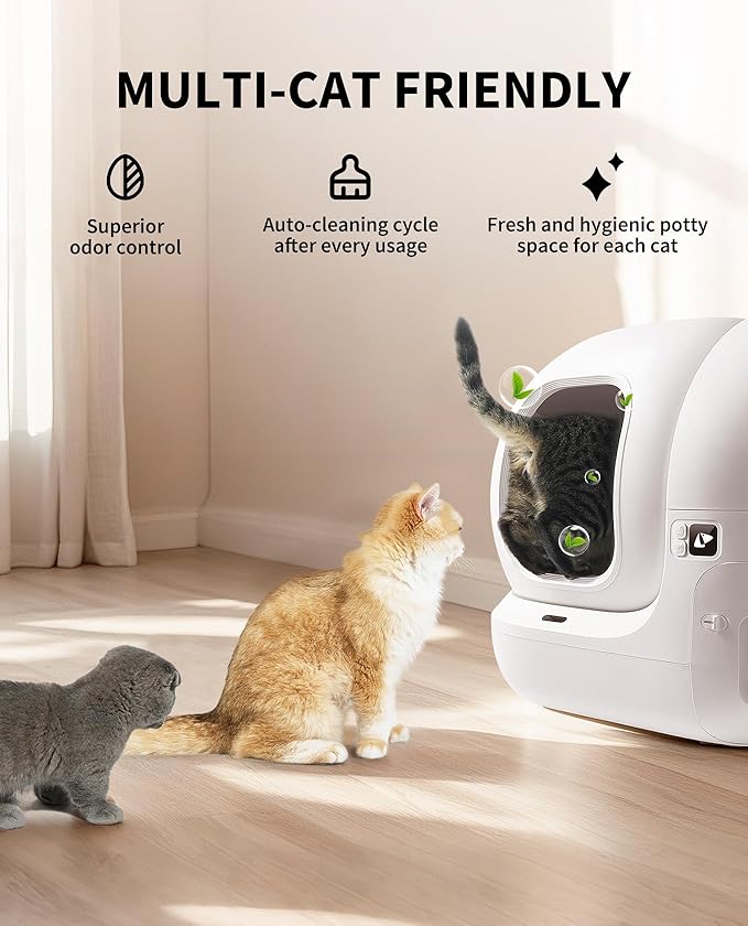 PETKIT PuraMax 2 Automatic Self Cleaning Litter Box, Anti-Leakage Multi-Cat Compatible Smart Cats Litter Box, Safety Sensors App Control Include Triple Odor Removal Litter Mat Trash Bags