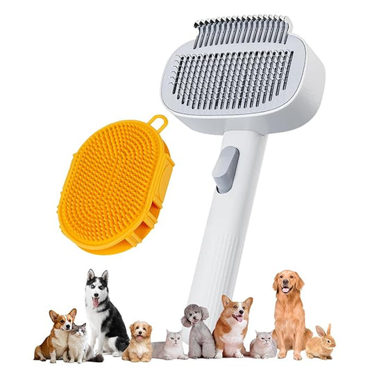 3 in 1 Cat Brush, Pet Brush for Cat Dog Long Short Haired, with Shower Combo, One Click Pet Hair Removal Comb for Small Animals Shedding & Grooming