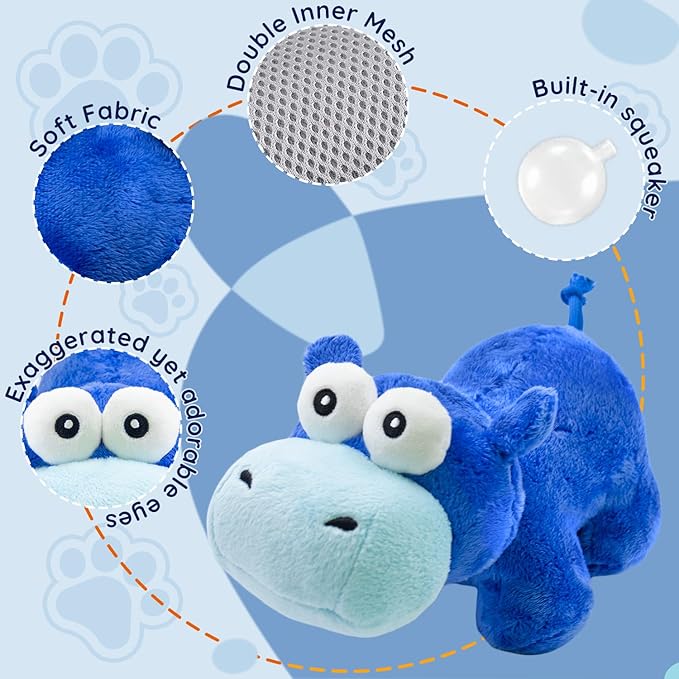 Squeaky Dog Toy Cute Plush Dog Toys Safe Puppy Teething Chewing for Small, Medium, and Large Breed Stuffed Hours of Fun ๐๐ฎ๐๐๐ฅ๐ ๐๐ฎ๐๐๐ฒ ๐๐จ๐ซ pups-Hippo