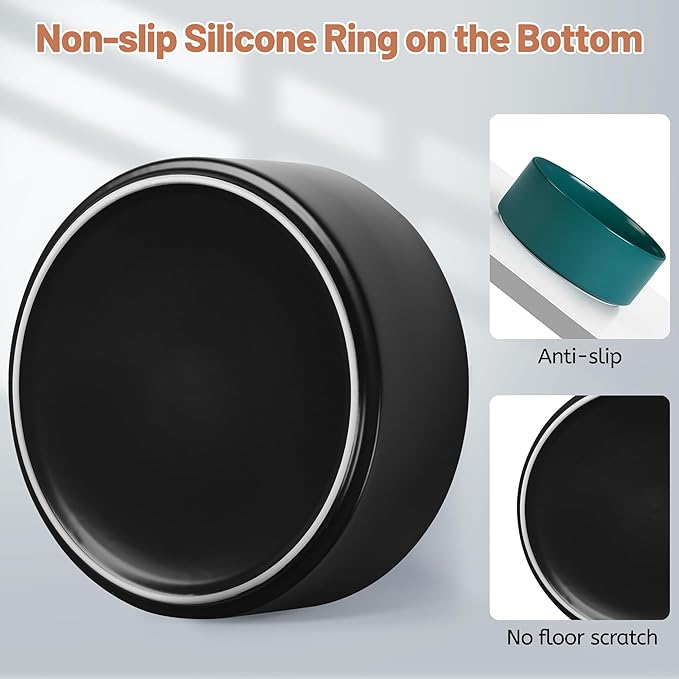 Large Dog Bowls, Non Slip Heavy Ceramic Dog Food and Water Bowl with White Silicone Base, 2 Pack Pet Feeding Bowls for Medium, Big and Giant Dogs (Black+Green, 8 Inches)