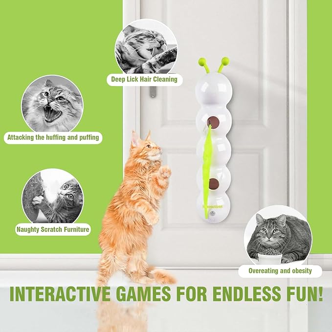 Whirlie Cat Toy, Interactive Rotating Kitten Toy with Suction Cup, Automatic Moving Cat Worm for Indoor Cats to Stimulate Hunting Instincts & Reduce Boredom