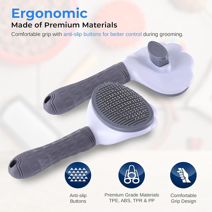 SereneLife Lint Roller Pet Brush, Skin-Friendly Dog and Cat Self-Cleaning Slicker Brush with Massage Particles, Removes Loose Hair/Tangles, 7.68"x4.13"x2.55" Pet Hair Removal Tool with Release Button