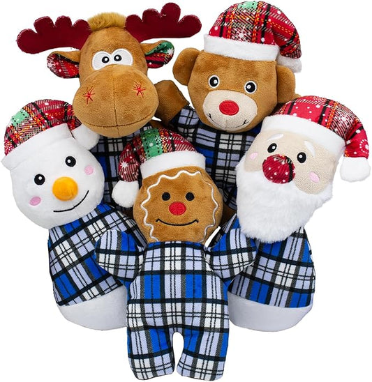 5pack Christmas Stuffed Plush Dog Interactive Dog Chew Toys for Small & Medium Dogs Durable Cute Animal Shape Squeaky for Puppy