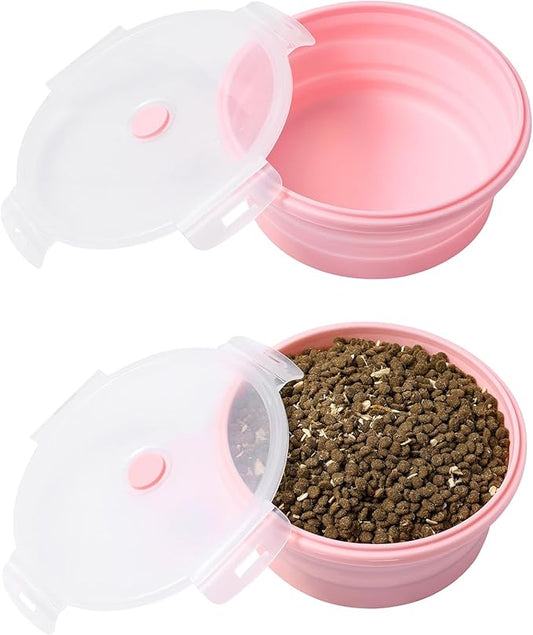 Collapsible Dog Bowls with Lids, 2 Pack Portable Travel Dog Bowls for Small Medium Large Dogs, Silicone Foldable Outdoor Dog Cat Food Water Bowls for Camping Hiking Road Trip, Pink 27 oz